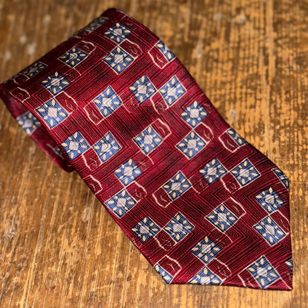 J.S. Blank & Co. Silk Men's Tie Classic Burgundy and Blue Geometric